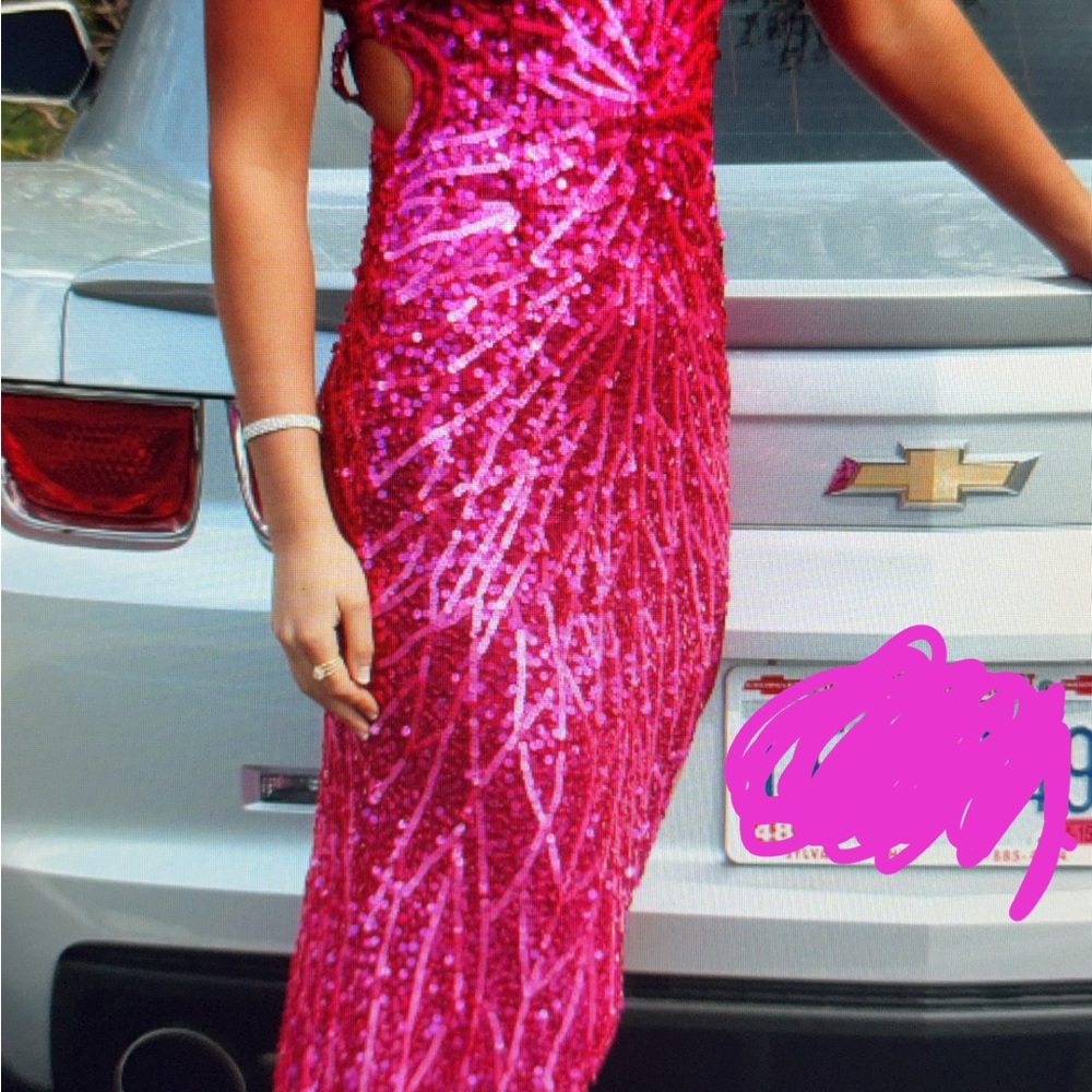 Riviera Pink Sequin Halter Prom Dress - Picture 5 of 15